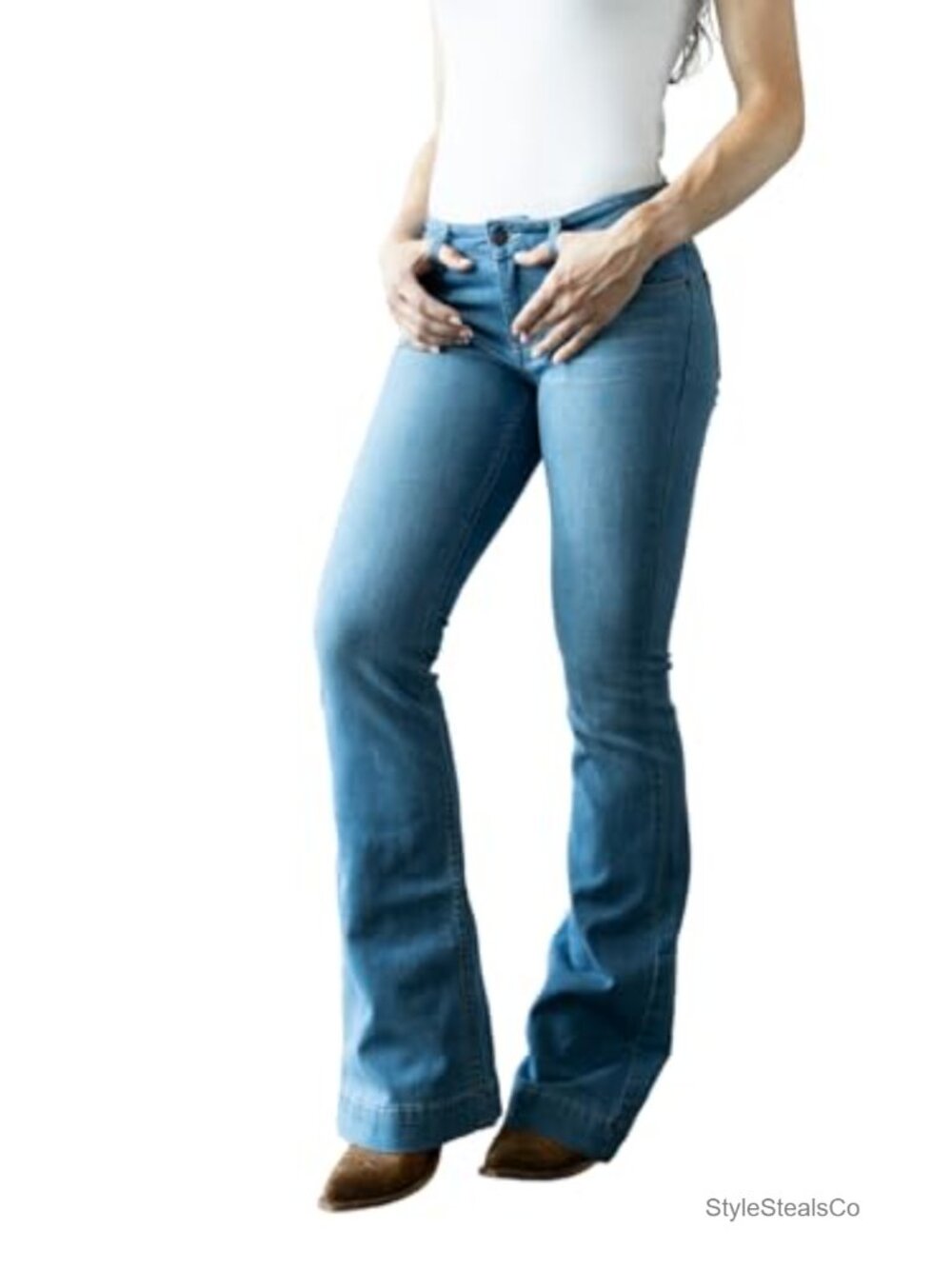 Mid-Rise Wide Flare Leg Tri-Blend Denim Jeans